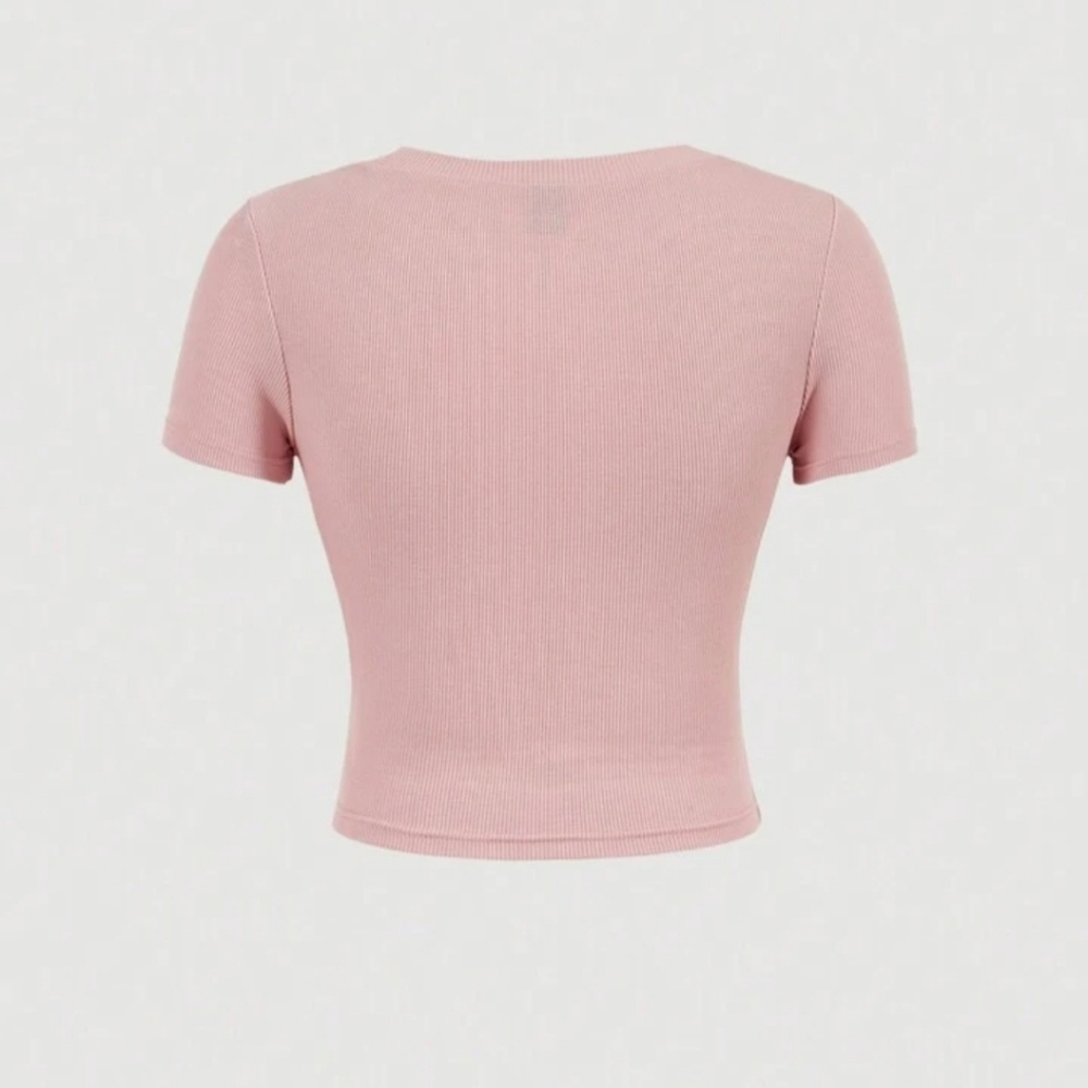 Shein Ribbed Crop Tee with Oversized Bow, medium/6, NWT - Picture 2 of 7